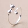 S925 Sterling Silver Cute Kitten Open Ring - Korean Jewelry