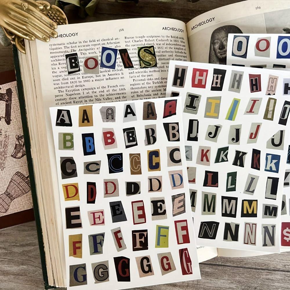 181pcs/4-Sheet English Alphabet Stickers Decorative Collage Korea Ins Style Number Symbol Stickers Vintage Aesthetic