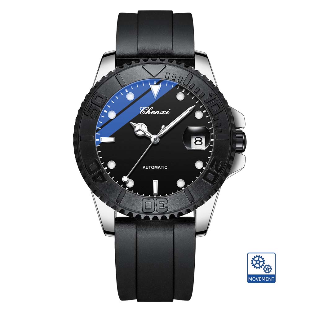CHENXI Fully Automatic Mechanical Watch for Men Luminous Water-Resistant Date Silicone Strap Men's Mechanical Watch reloj hombre
