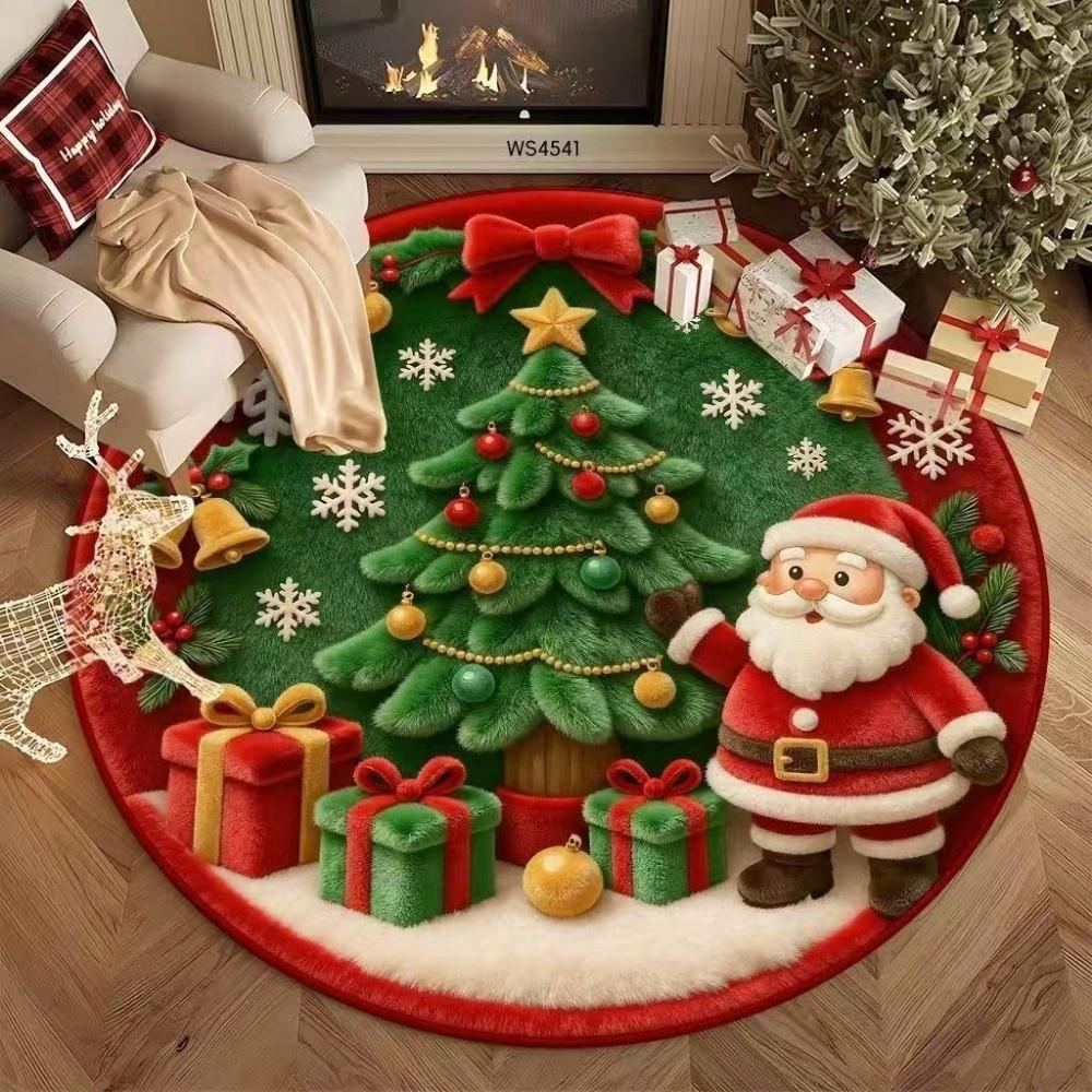 Tree Bell 3D Illusion Rug Santa Claus Xmas Home Decor New Year Round Carpet Porch