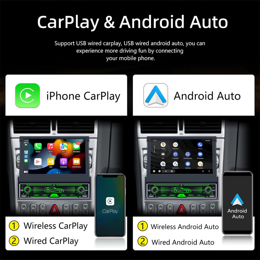 7-дюймовый HD беспроводной Android Auto CarPlay 1Din видео мультимедиа Android MP5 плеер выдвижной экран Mirror Link Car BT/FM/USB/AUX