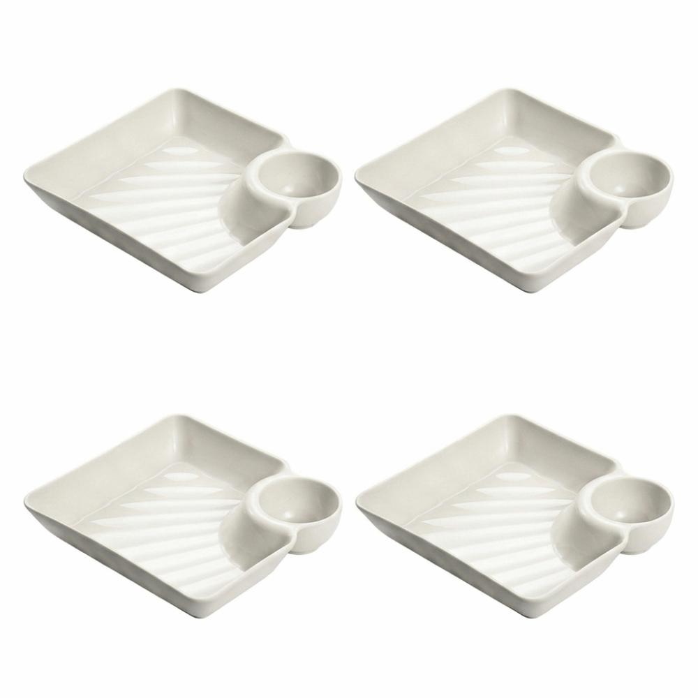 4Pcs Lightweight Divided Tray Compartment Design Sauce Plate Dinner Plate Kitchen Daily Use
