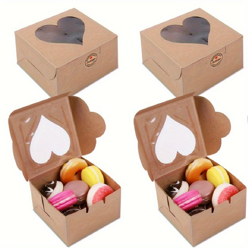 25pcs Large Capacity Square Gift Packaging Box Disposable Flip Top Heart Shaped Bakery Boxes with Window for Mini Cakes Biscuits Desserts Pastries