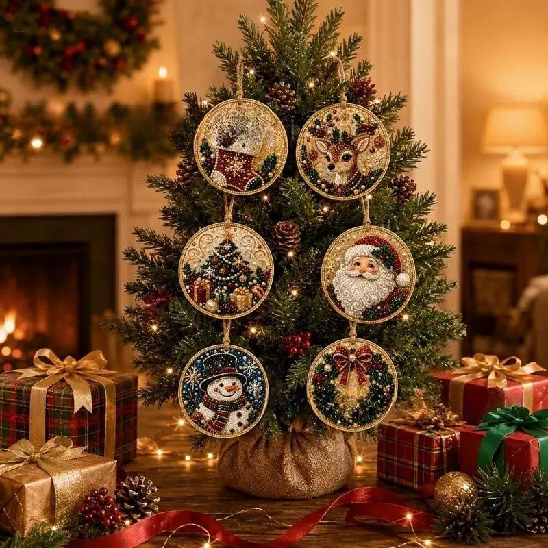 6-Piece Christmas Pearl Diamond Painting DIY Kit Handmade Christmas Tree Decoration Adult Christmas Pendant Ornaments Decoration