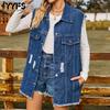 Women's Fashion Denim Autumn and Winter Sleeveless POLO Neck Casual Lapel Top Jacket