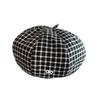 Color Clashing Grid Artistic Vintage Beret Hat Geometric Elements Spring Women