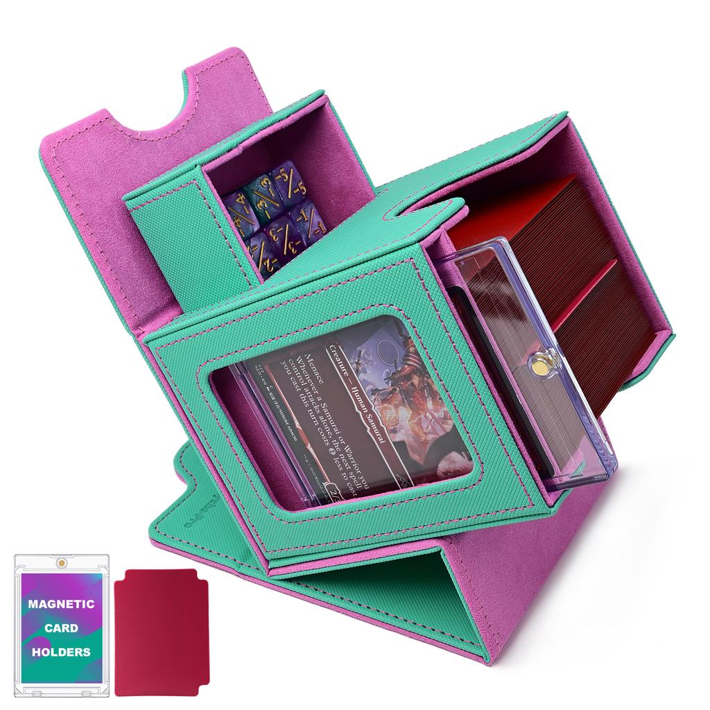 Commander Deck Box with Display Window Deck Case for MTG Fits 100+ Double-Sleeved Cards Magnetic Card Storage Box for TCG PTCG