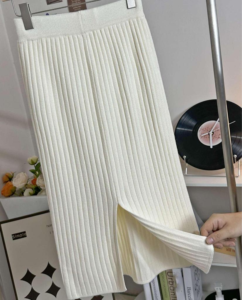 Women's High Waist Knitted Skirts Midi Sweater Skirt Ladies Split Back Skirts Spring Fall Women Clothing