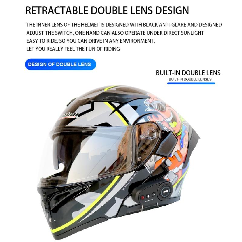 Bluetooth Motorcycle Helmets Full Face Helmet Flip Up Double Lens Anti-Fog Design Moto Helmet For Motorcyclist