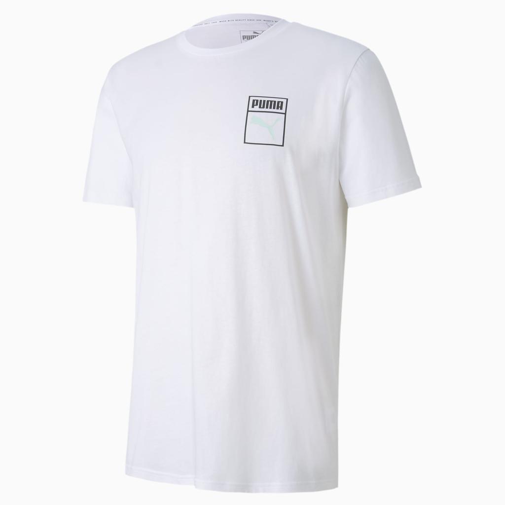 Puma Graphic Box Logo Print Crew Neck T-Shirt Men Tops White 598625-02