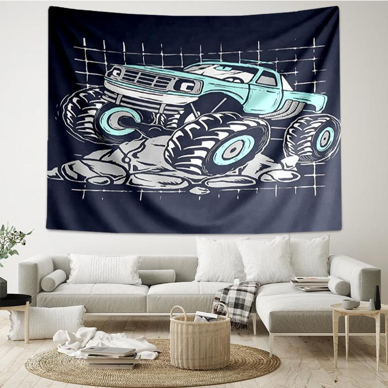 Truck Print Tapestry, Backdrop, Easy Setup, Ideal for Bedroom, Office & Living Room, with Aesthetic Wall Hanging Decor.