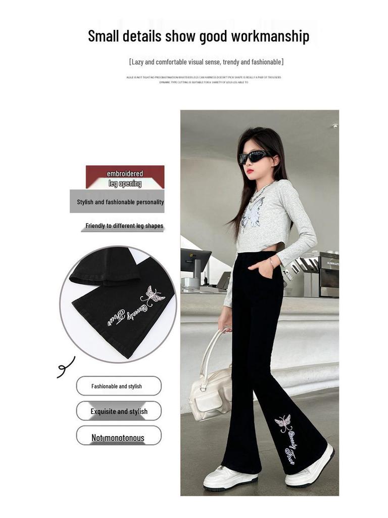 Девичьи расклешенные брюки на флисовой подкладке: Модная осенне-зимняя повседневная одежда для подростков