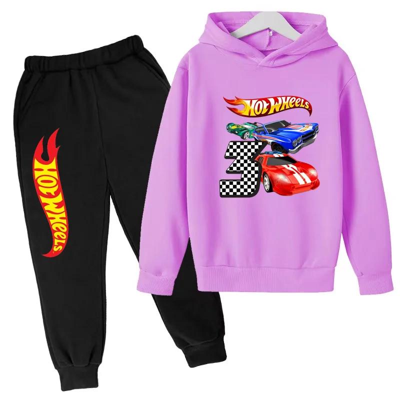 Детская одежда Худи с принтом машинок Hot Wheels Пальто 3-12 лет Мальчики Девочки Малыши Верх+штаны Модная толстовка Повседневная спортивная одежда