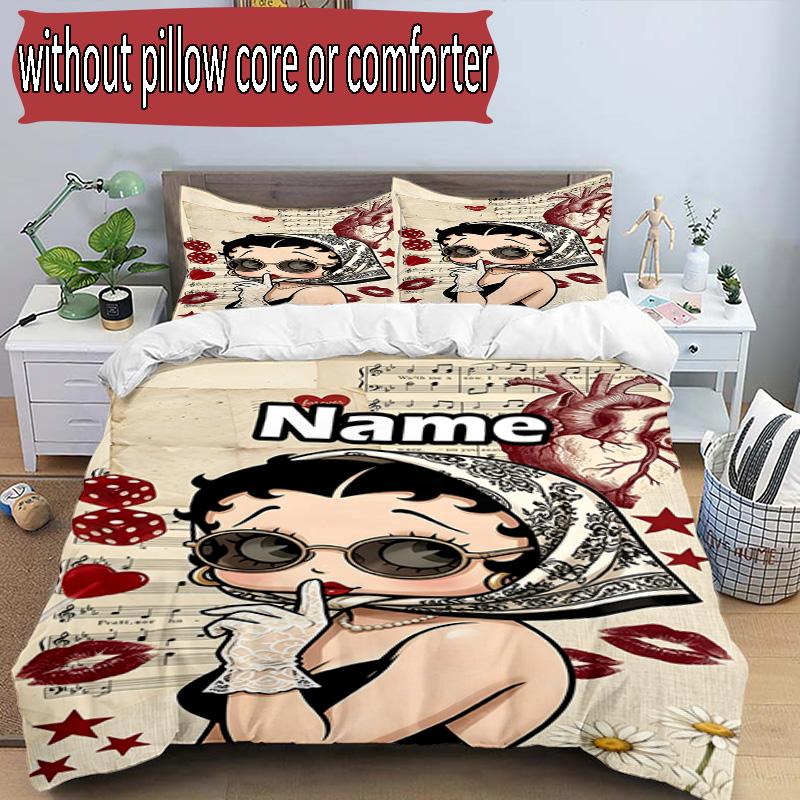 3pcs Duvet Cover Set (1*Duvet Cover + 2*Pillowcase, Without Core), Custom Name Betty Boop Pattern Bedding Set, Home Bedroom Decor Gift
