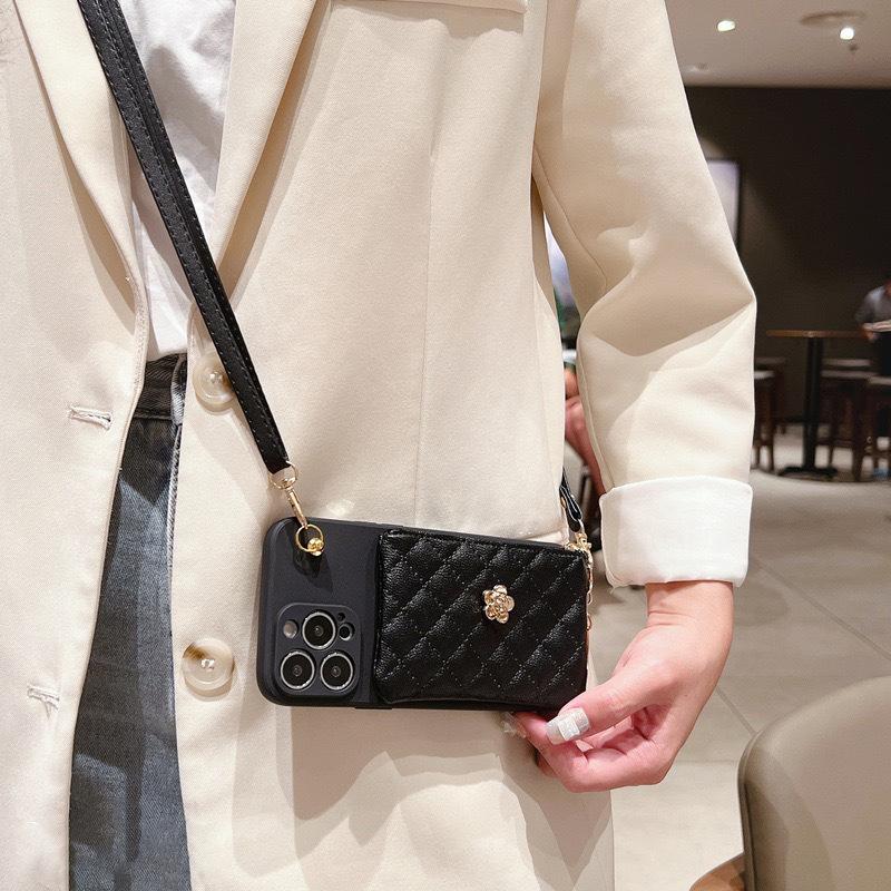 Гальванизированный Металлический Кошелек-визитница Чехол для телефона Камелия для IPhone16promax Ремешок через плечо 15 для Apple 14