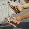 Large Size -3 Rhinestone One-word Mop Wedge Heel Sandals Women's High Heel Outer Wear Muffin Thick-soled Cool Slippers