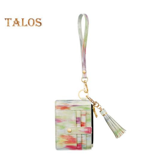 Брелок на запястье с блокировкой RFID и 6 отделениями для карт, браслет с кисточками и бусинами, брелок из искусственной кожи