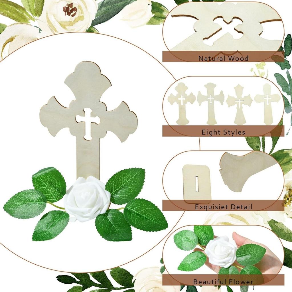 Деревянные кресты с искусственными розами, стоячие кресты с подставками, центральные элементы для крещения, свадебное торжество, домашний декор