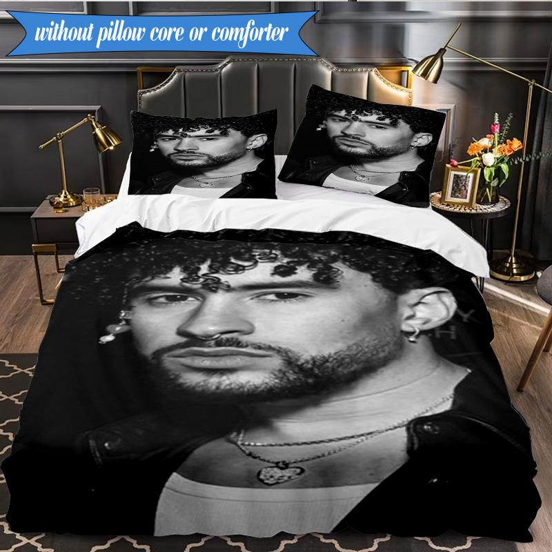 Bad Bunny Collage 3pcs K-pop music group Bedding set,Ideal for Bedroom, Dormitory,Including Duvet Cover And 2pcs Pillowcases,Fan gifts