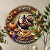 Thanksgiving Festive Sign: A "Happy Thanksgiving" 2D Round Plaque Embellished with Turkey and Autumn Harvest Decor