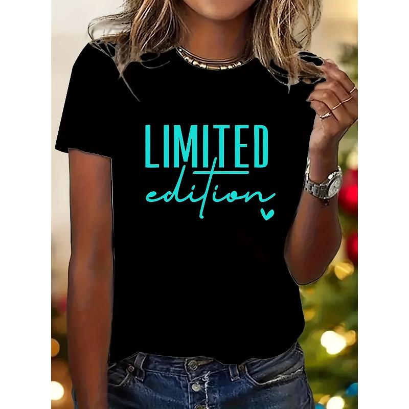 Европейский размер [Футболка с буквенным слоганом] Графическая футболка с буквенным слоганом - Повседневная с круглым вырезом и коротким рукавом, Машинная стирка