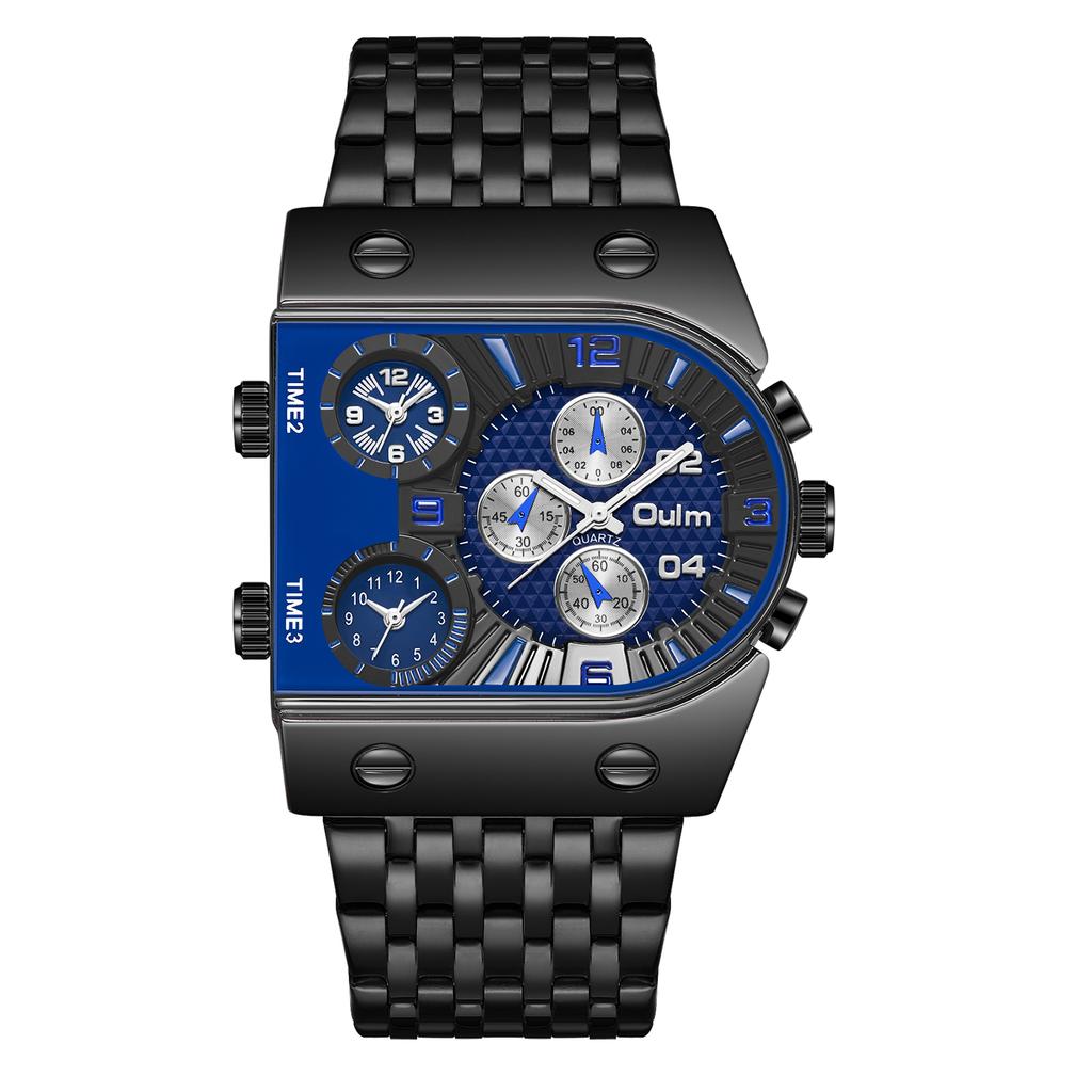 Oulm Big Size Men's Watches Three Time Zone Outdoor Sports Male Watch Casual Clock Military Male Waterproof Relogio Masculino