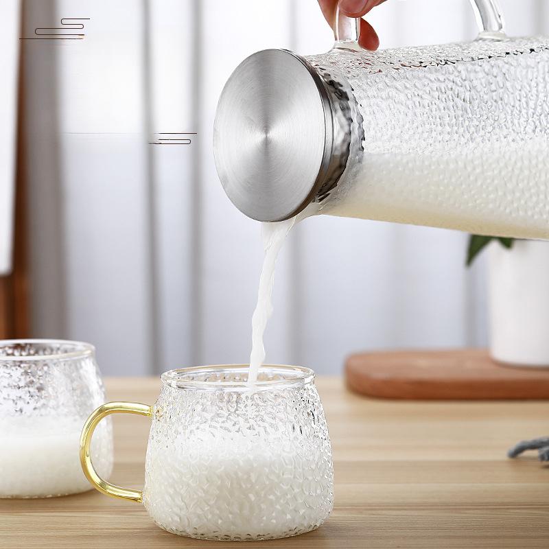 Прозрачный стеклянный чайник для холодной воды с молотковым узором, высокоборосиликатный, большой емкости, со стальной крышкой, для сушки и кипячения воды, квадратный чайник для сока