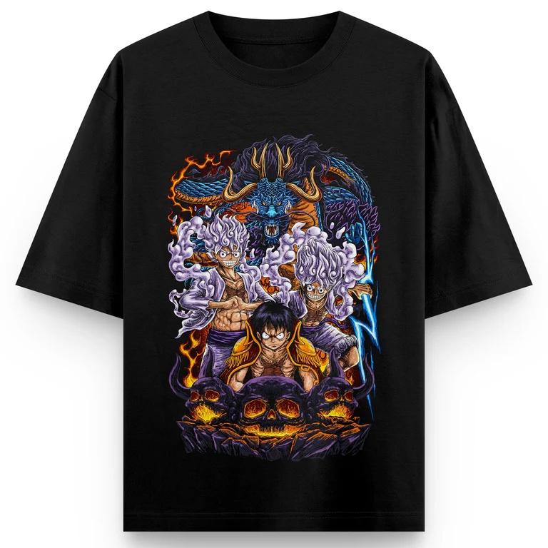 Аниме One Piece ЛУФФИ ГИР 5 Печать Оверсайз Хлопковая Футболка Мужская и Женская Мода Харадзюку Y2K Повседневная Летняя Впитывающая Пот Футболка