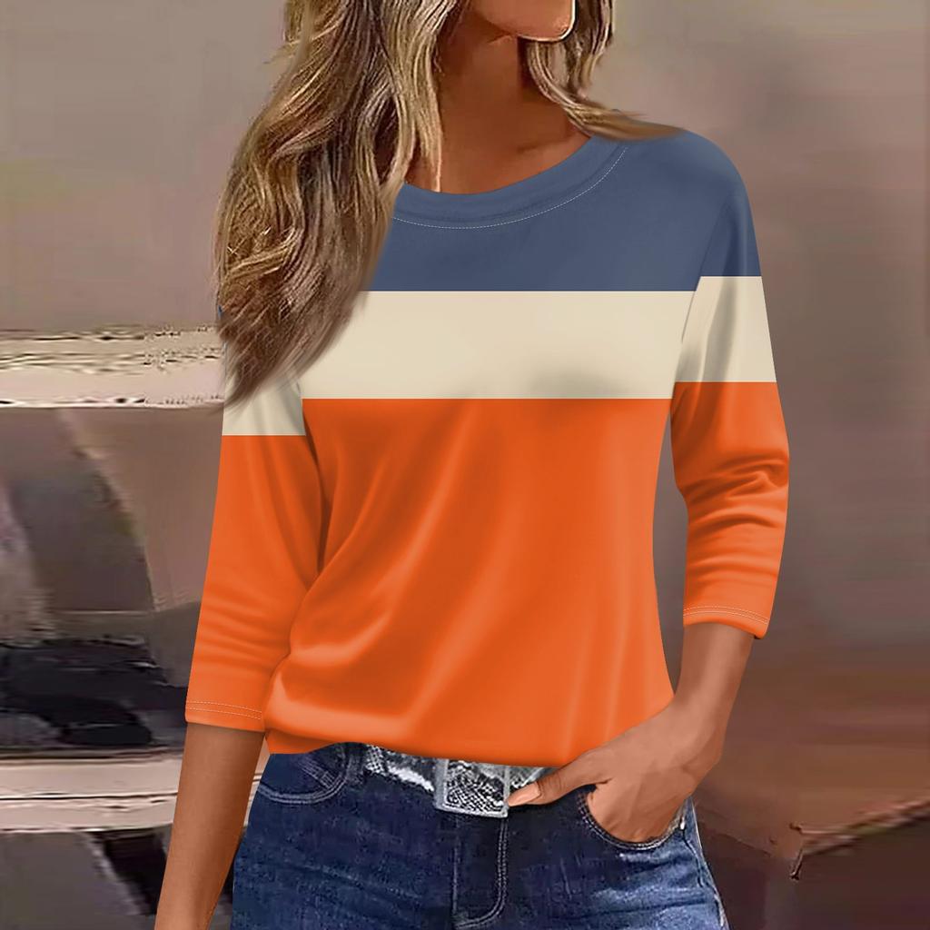 Женская модная повседневная свободная футболка с круглым вырезом и рукавами 3/4 с принтом, женский топ