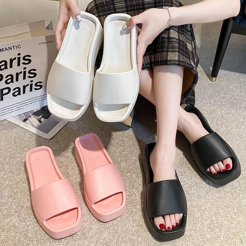 Ultra Thick Soled Women's One Line Slippers EVA Soft and Comfortable Outdoor Women's High Heels Slippers