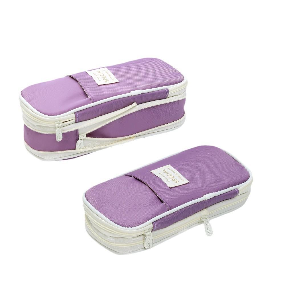 Выдвижной двухслойный пенал Macaron: Большая вместимость, однотонный цвет, для учеников младших и старших классов.