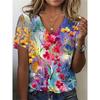 Flower Floral 3D Print T-Shirts Women Streetwear Summer Harajuku T Shirt Y2k Tops V-Neck Tees Woman Female Oversized Clothing