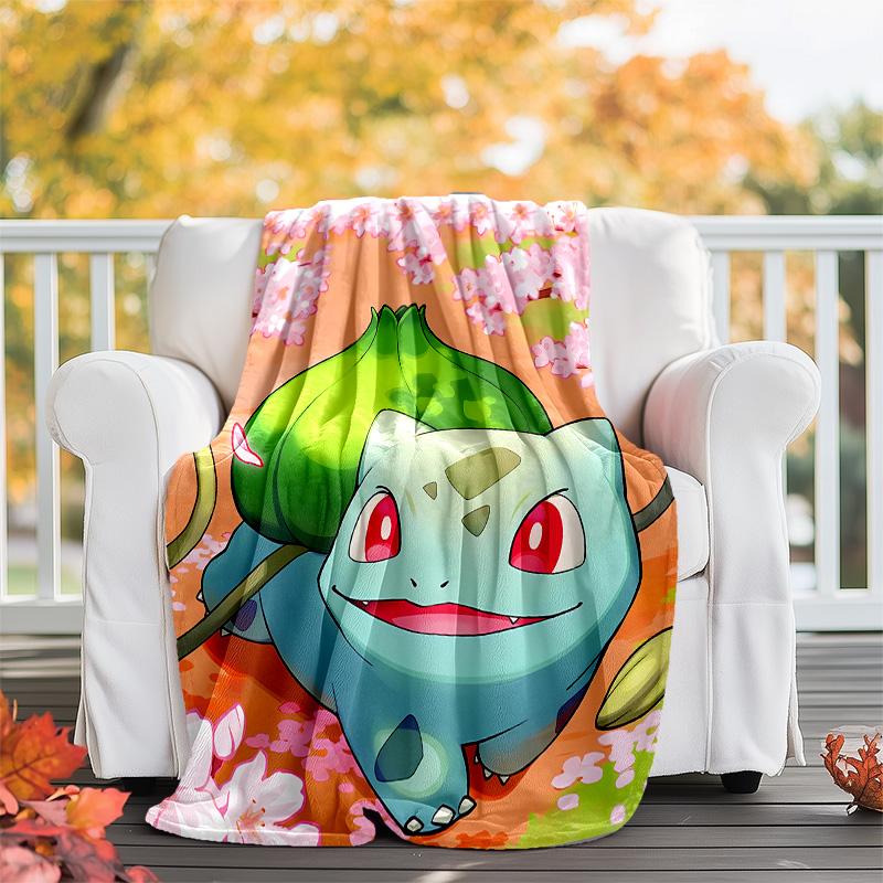 Pokémon Bulbasaur printed throw blanket—lightweight,soft,warm;versatile blanket for all seasons—perfect as &air-conditioning throw,nap blanket