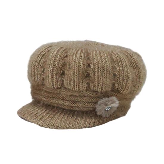 Женская вязаная шапка с удлиненным козырьком, утолщенная плюшевая зимняя шапка, однотонная, с цветочным декором, теплая шапка, модные аксессуары