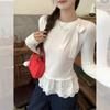 Ballet style white lace hem lace-up polished long-sleeved T-shirt autumn and winter new inner bottoming shirt top women