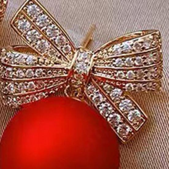 1 пара женских сережек со стразами и бантом из красного искусственного жемчуга, серьги-гвоздики на Новый год, серьги-гвоздики для выпускного вечера, свиданий, вечеринок, подарок на Новый год