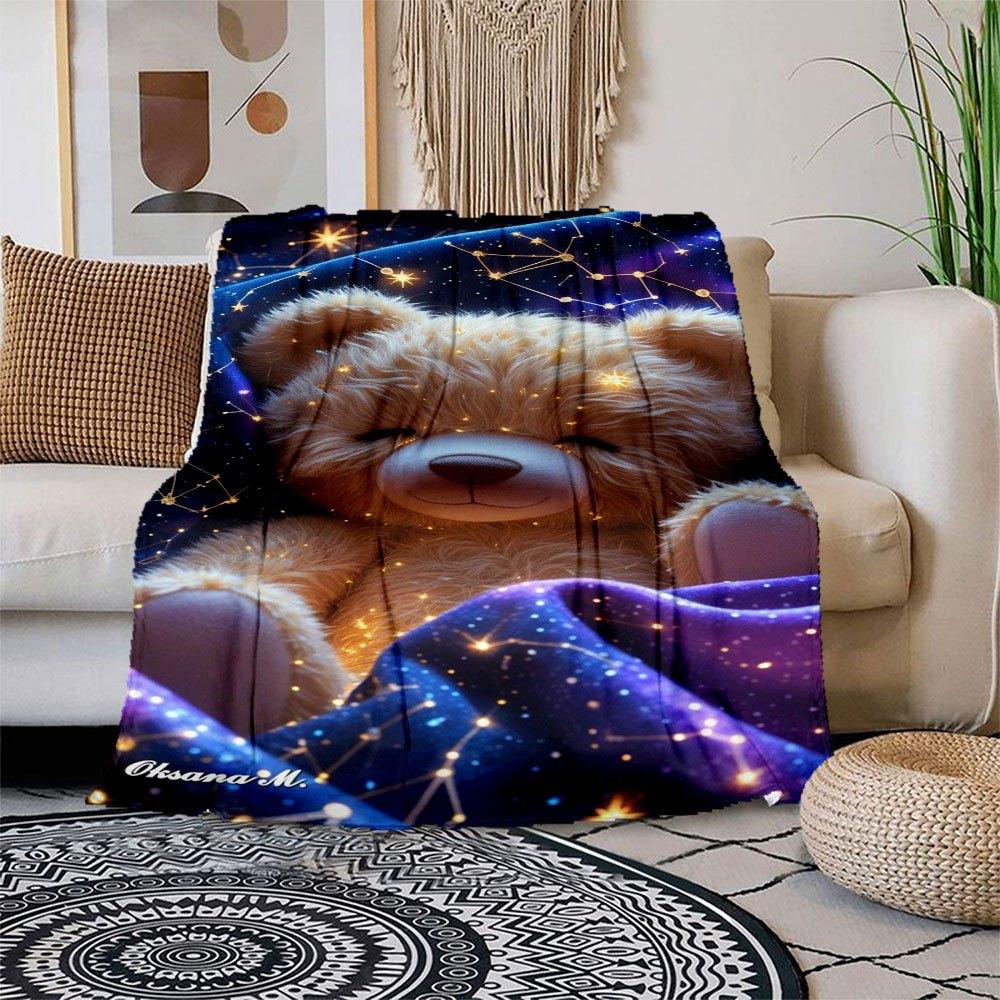 "Starry Night Teddy Bear Plush Toy - Celestial Comfort"Blanket Flannel Throw Blanket for Sofa, Bed, Travel, Camping, Office, Couch, Chair, A