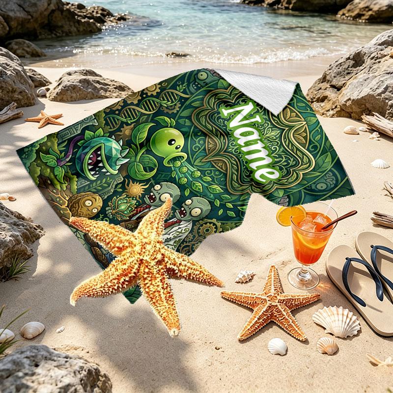 Custom Name Personalized Plants vs. Zombies Print Beach Towel, for Trip Camping Beach Party Home Decor, Birthday Gift for Family & Friends