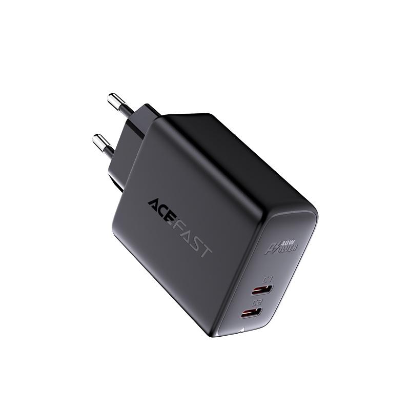 Зарядное устройство Acefast Dual USB-C 40 Вт, PPS, PD 3.0, совместимо с быстрой зарядкой, черное (Модель А9)