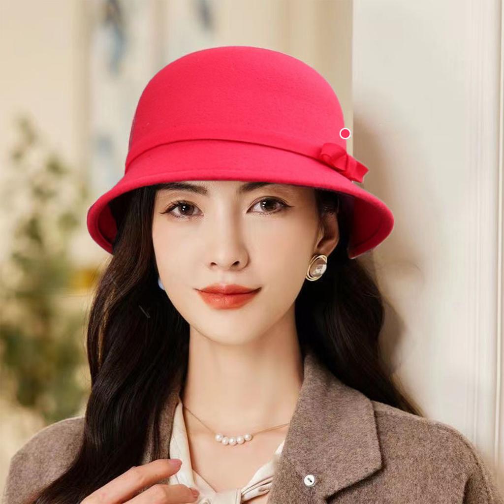 Women's Woolen Top Hat, Round Top Fisherman Hat, Internet Famous Versatile Retro British Basin Hat