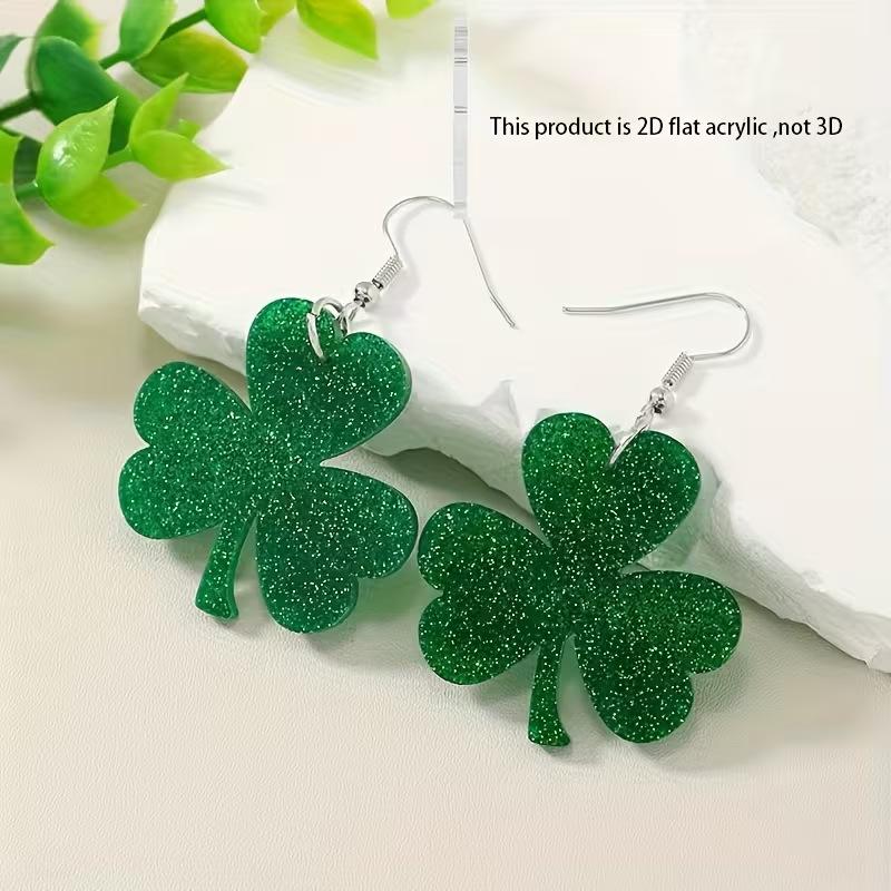 European and American new St. Parker's Day earrings personalized green simple lucky grass flat acrylic clover earrings
