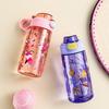 Portable 550ML Water Bottle Cartoon Print Leak Proof Drinking Bottle with Straw Anti-fall Water Cup for Students