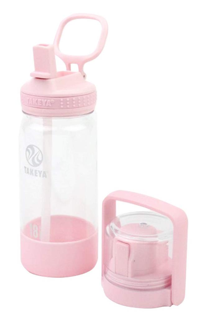 Takeya Official Kids Clear Bottle 520ml Bundle Set Straw Lid with Cup Lid with Strap Go Cup TAKEYA FLASK Carry Handle with Silicone Bumper Water