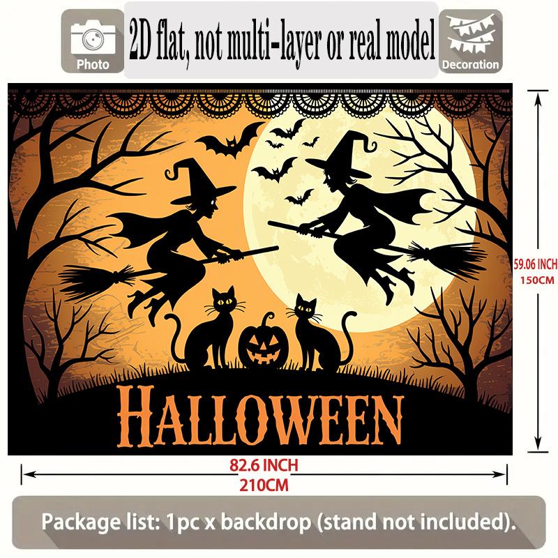 Party Backdrop Halloween Flat Witch Pumpkin Silhouette Winter Parties Weddings Birthdays Event Photo Background Front Door Decor