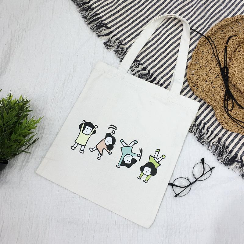 Cartoon Canvas Bag Women's Shoulder New Student Literary Printed Cloth Bag Handbag Simple Large-capacity Shopping Bag