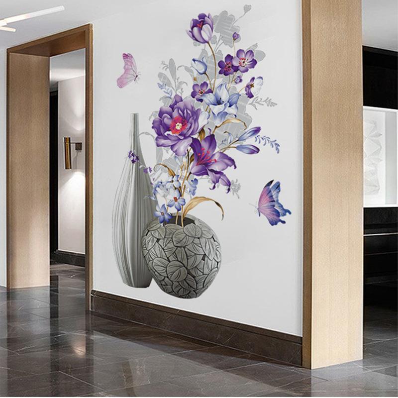 Винтажные 3D-видения ваза для цветов, наклейки на стену, домашний декор, японские съемные наклейки на стены для гостиной, спальни, крыльца, фон