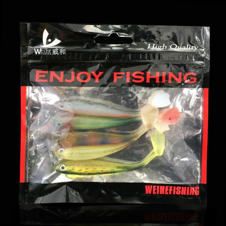 5 шт./лот, красочный воблер, мягкая приманка с Т-образным хвостом, 9 см, 5 г, задняя канавка, приманка для плавания, радуга, мягкие рыболовные приманки