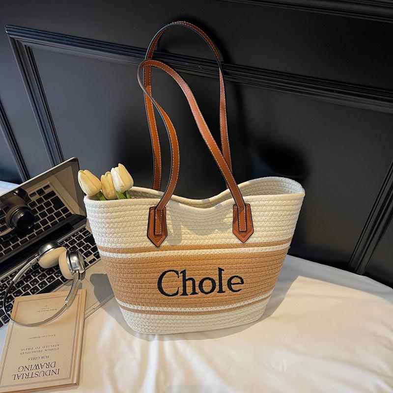 High-quality Cotton Rope Bag, Large-capacity Tote Bag, Bucket Bag, Shoulder Women's Bag, Beach Bag, Straw Bag.