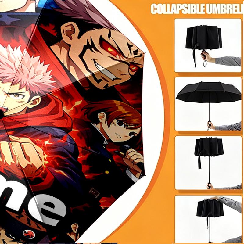 Custom Name Personalized Jujutsu Kaisen Print Umbrella, Auto Open Close, 8‑Rib Sturdy Frame, Commute Camping Hiking Use, Birthday Gift