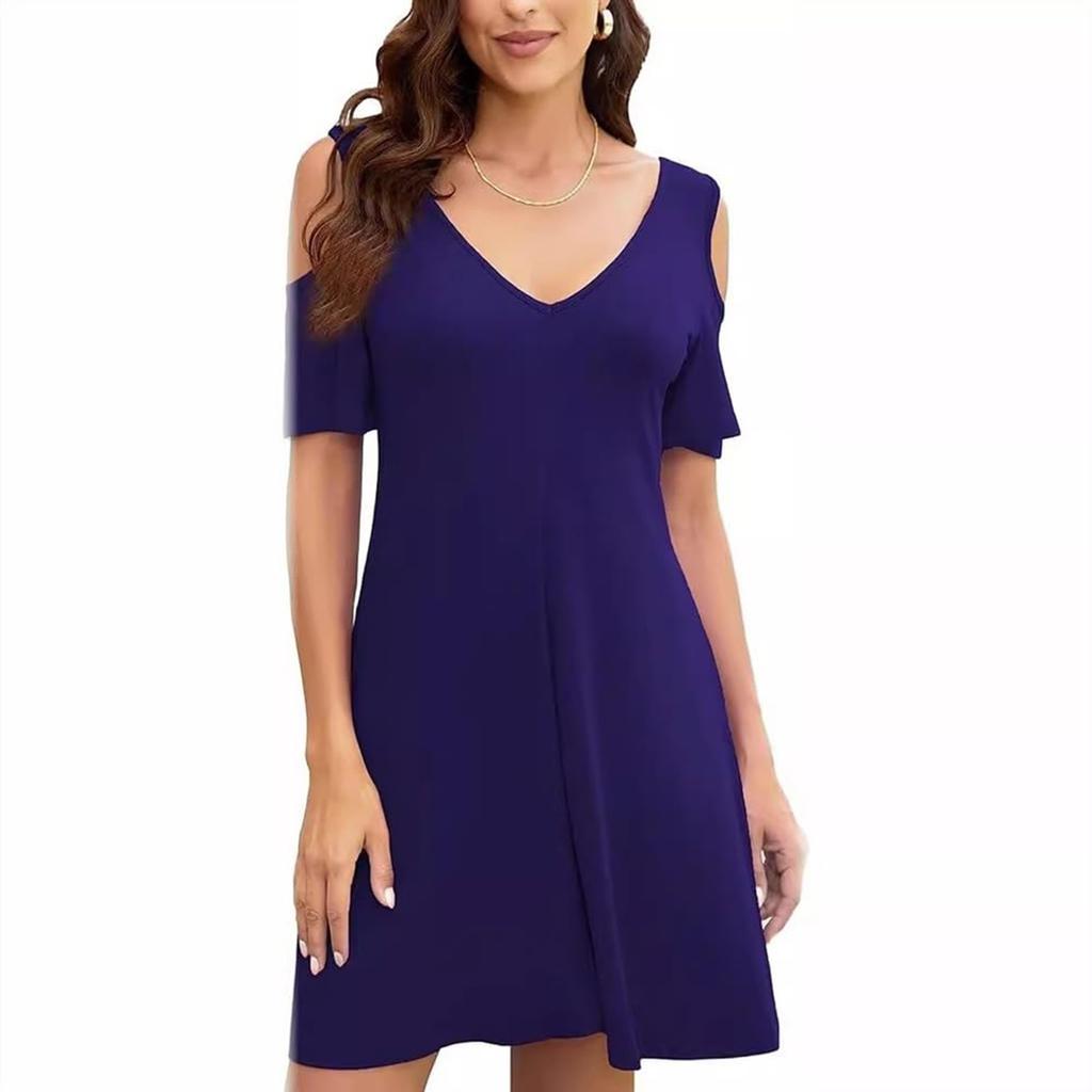 Женская футболка без бретелек с V-образным вырезом и коротким рукавом, летние однотонные повседневные модные платья